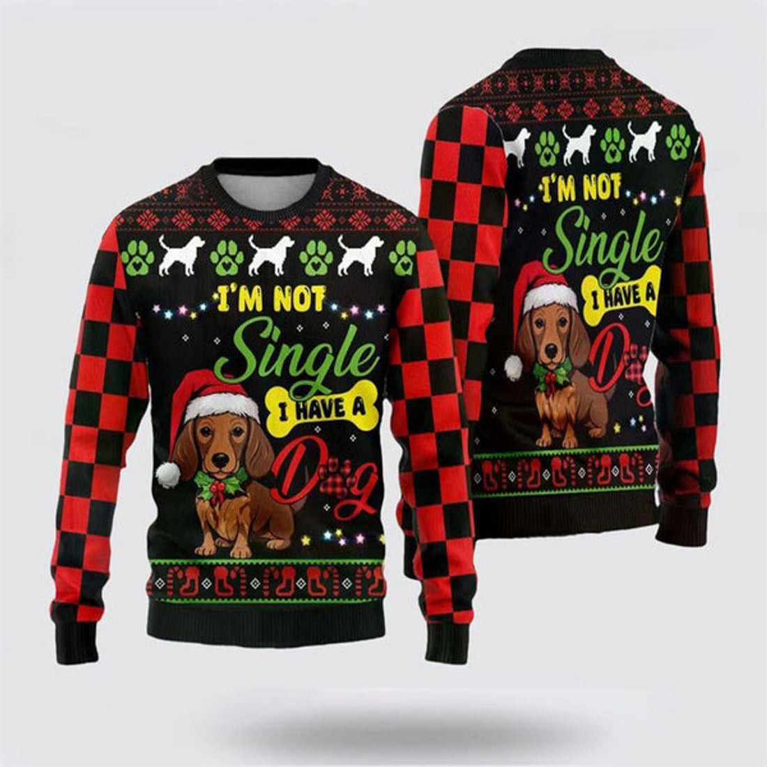 FUNSTUFFPRINT Happy Dachshund Dog Ugly Christmas Sweater For Men And Women, Gift For Christmas, Best Winter Christmas Outfit Ugly Sweater