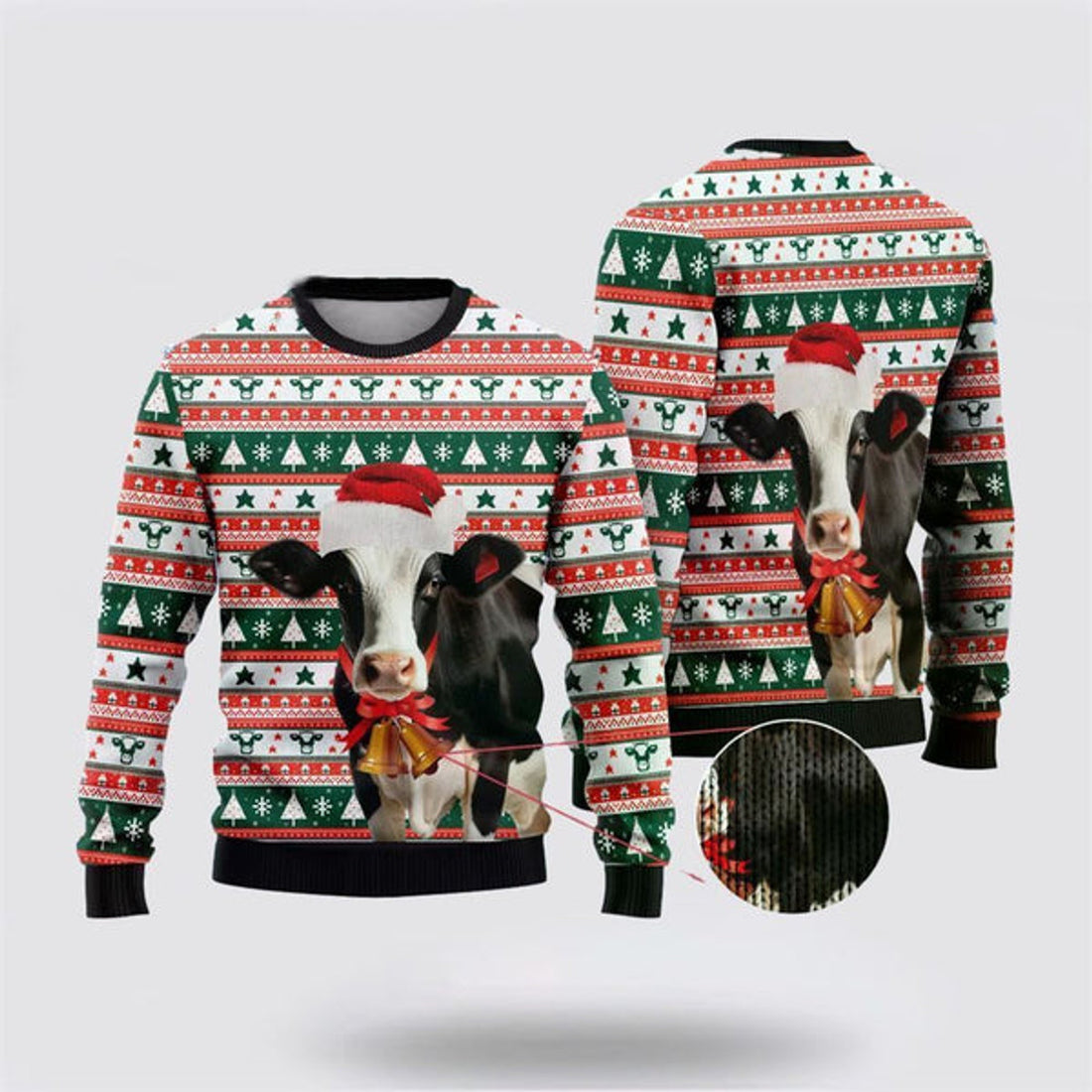 FUNSTUFFPRINT Happy Dairy Cow Ugly Christmas Sweater, Farm Sweater, Christmas Gift, Best Winter Outfit Christmas Ugly Sweater