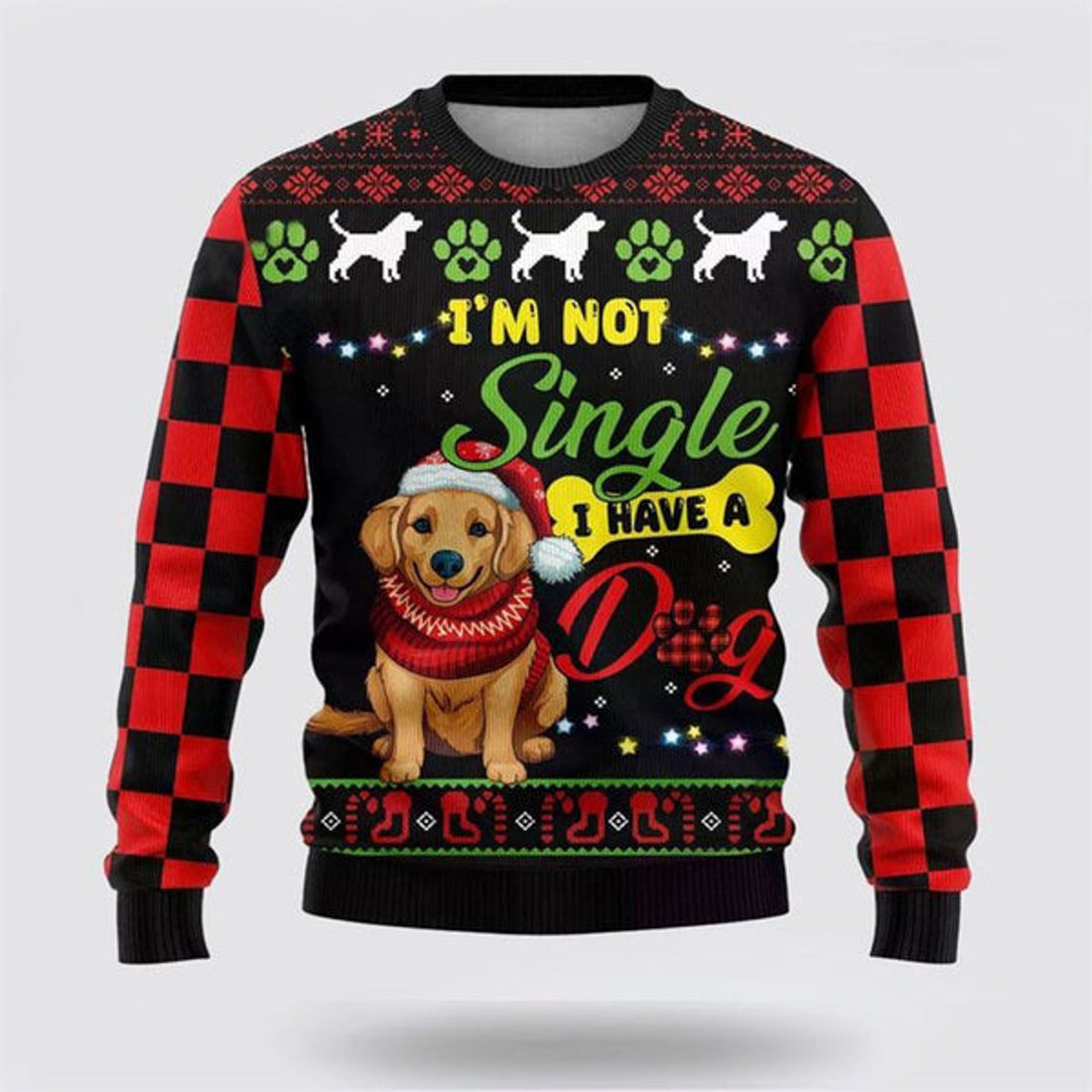 FUNSTUFFPRINT Happy Golden Dog Ugly Christmas Sweater For Men And Women, Gift For Christmas, Best Winter Christmas Outfit Ugly Sweater