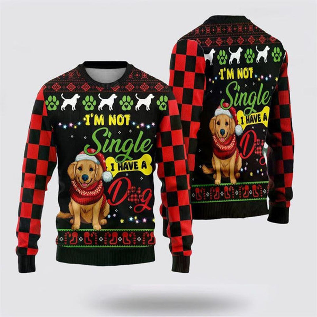 FUNSTUFFPRINT Happy Golden Dog Ugly Christmas Sweater For Men And Women, Gift For Christmas, Best Winter Christmas Outfit Ugly Sweater