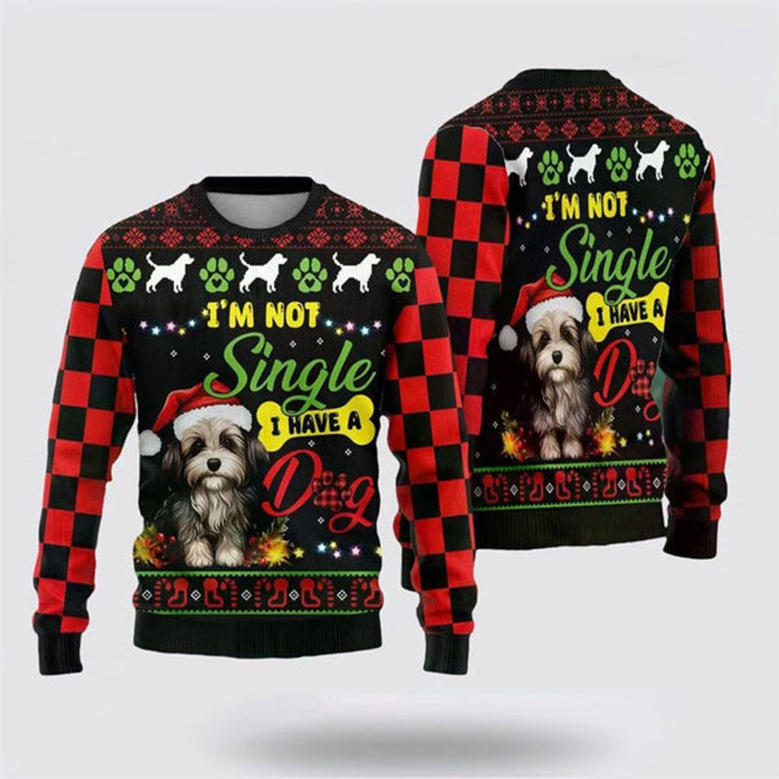 FUNSTUFFPRINT Happy Havanese Dog Ugly Christmas Sweater For Men And Women, Gift For Christmas, Best Winter Christmas Outfit Ugly Sweater
