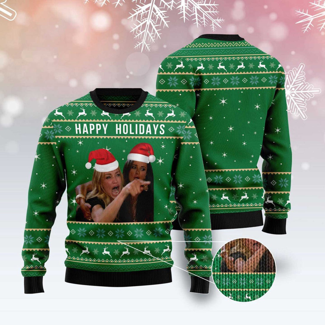 FUNSTUFFPRINT Happy Holiday Ugly Christmas Sweater, Christmas Sweater, Ugly Sweater, Funny Xmas Sweaters Ugly Sweater