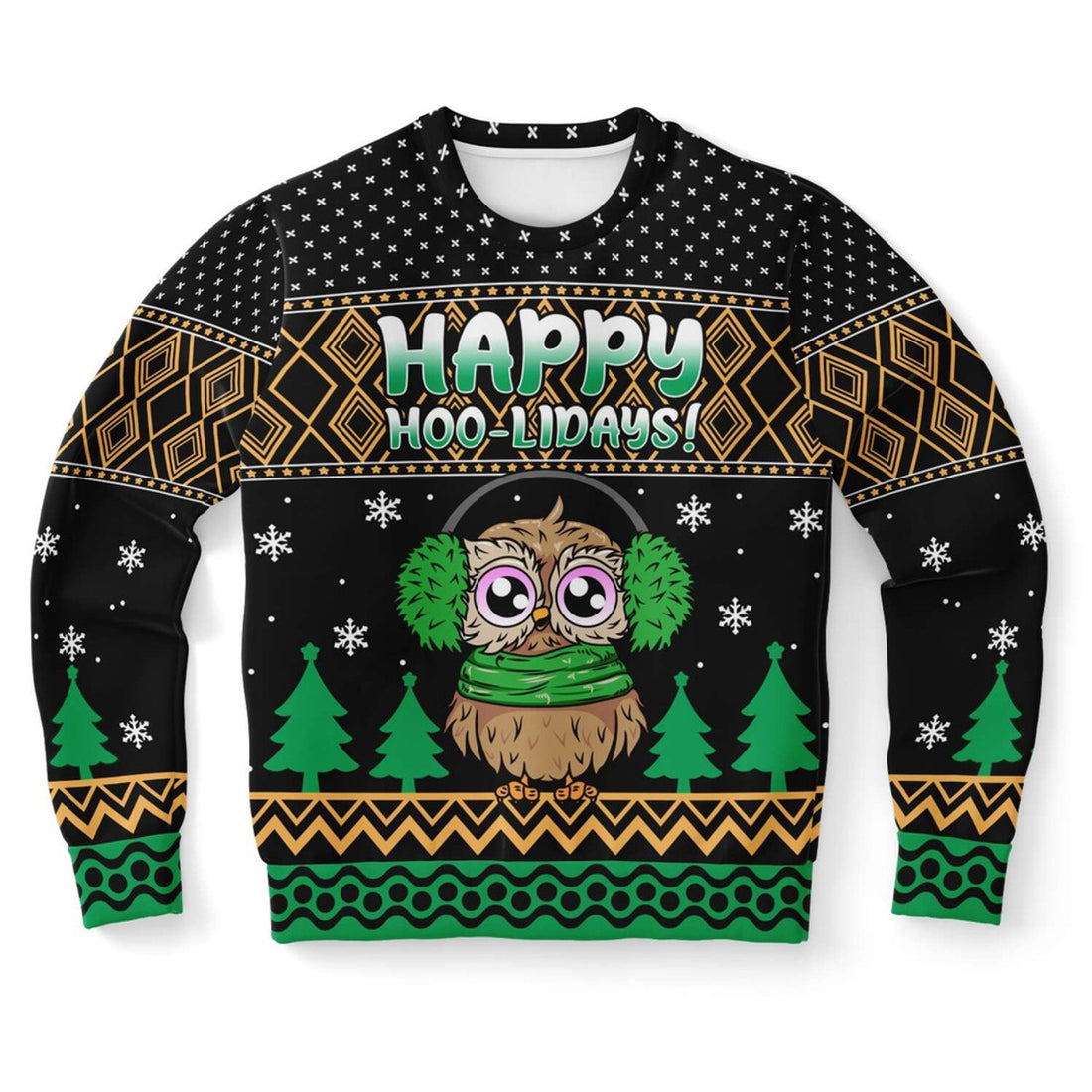 FUNSTUFFPRINT Happy Hoo-Lidays Owl Ugly Christmas Sweater, Christmas Sweater, Ugly Sweater, Funny Xmas Sweaters Ugly Sweater