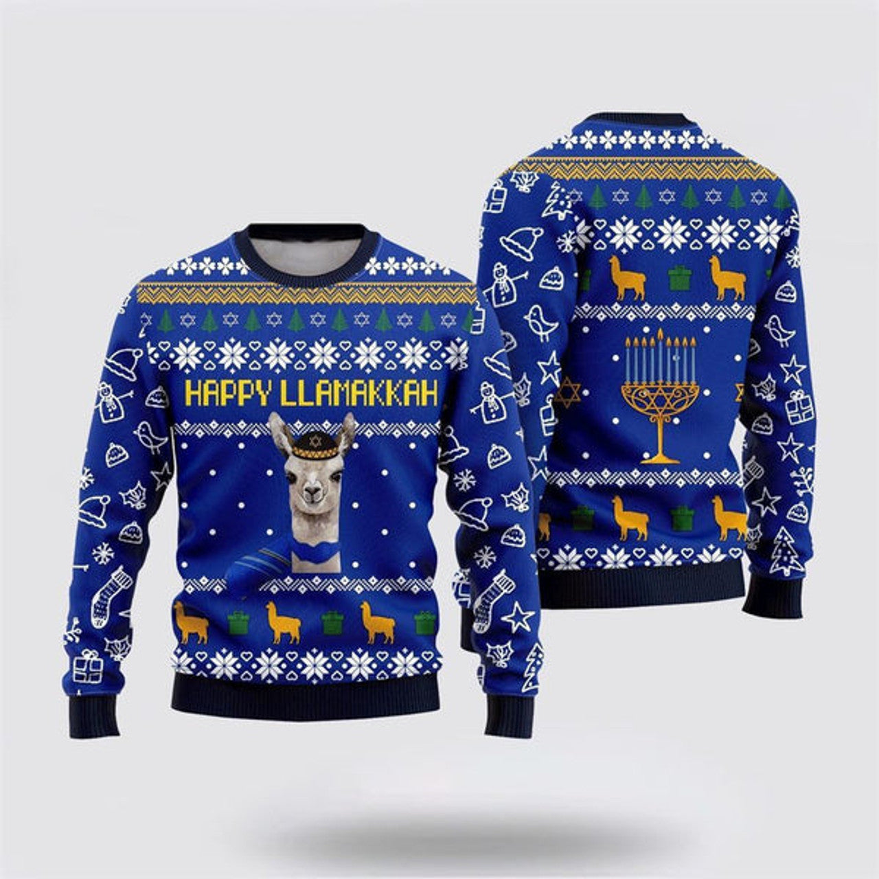FUNSTUFFPRINT Happy Llamakkah Ugly Christmas Sweater, Farm Sweater, Christmas Gift, Best Winter Outfit Christmas Ugly Sweater