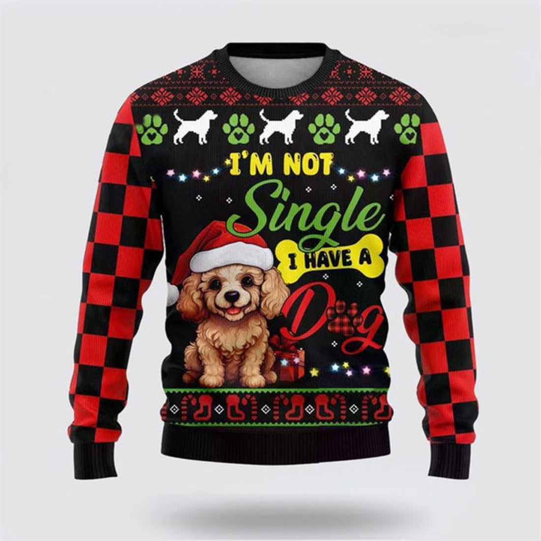 FUNSTUFFPRINT Happy Poodle Dog Ugly Christmas Sweater For Men And Women, Gift For Christmas, Best Winter Christmas Outfit Ugly Sweater