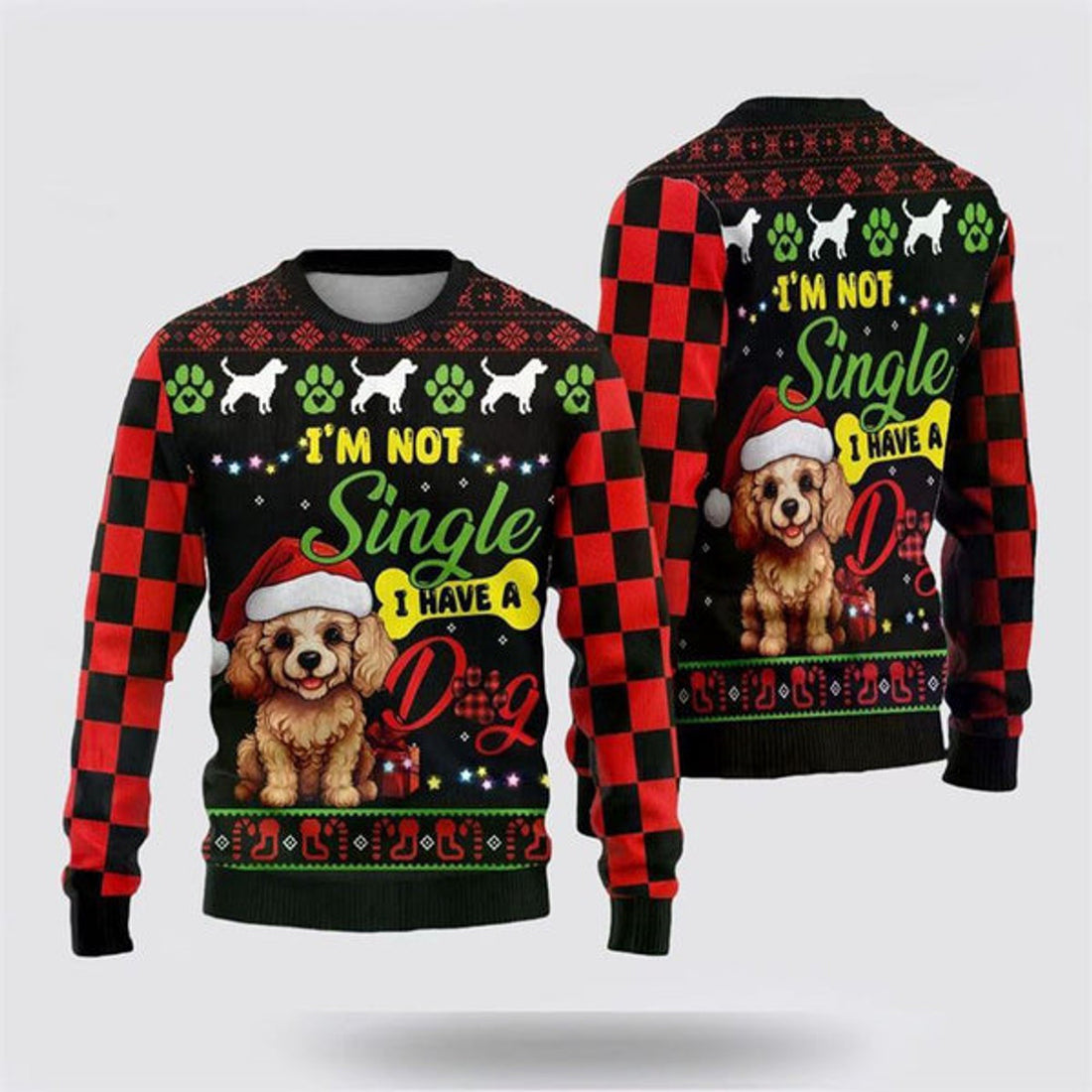 FUNSTUFFPRINT Happy Poodle Dog Ugly Christmas Sweater For Men And Women, Gift For Christmas, Best Winter Christmas Outfit Ugly Sweater