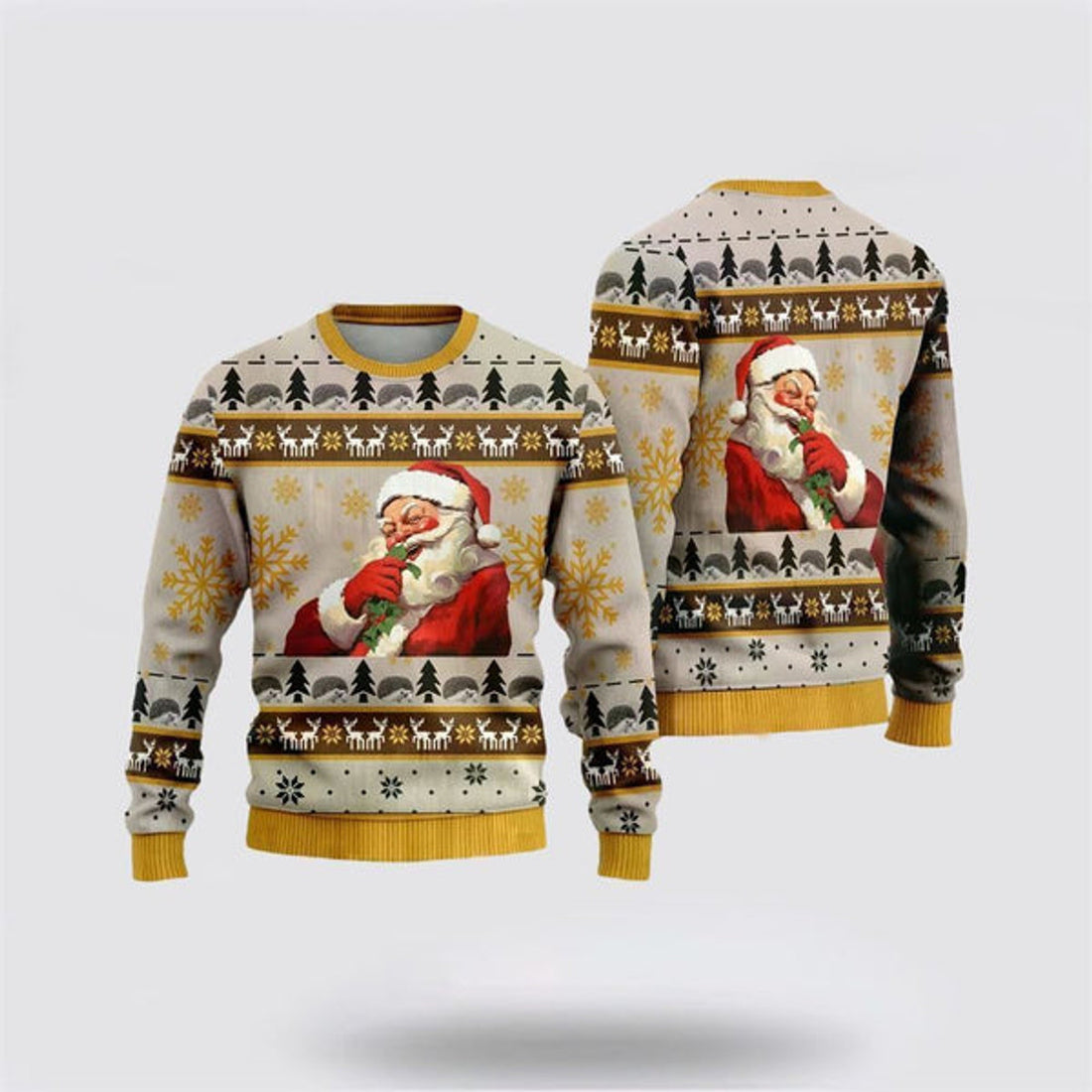 FUNSTUFFPRINT Happy Santas Ugly Christmas Sweater For Men And Women, Best Gift For Christmas, The Beautiful Winter Christmas Outfit Ugly Sweater