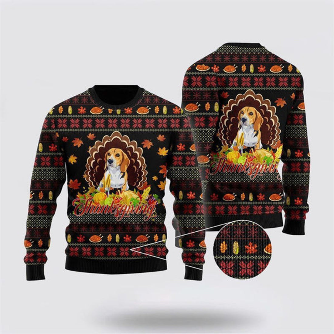 FUNSTUFFPRINT Happy Thanksgiving Funny Beagle Dog Ugly Christmas Sweater For Men And Women, Gift For Christmas, Best Winter Christmas Outfit Ugly Sweater