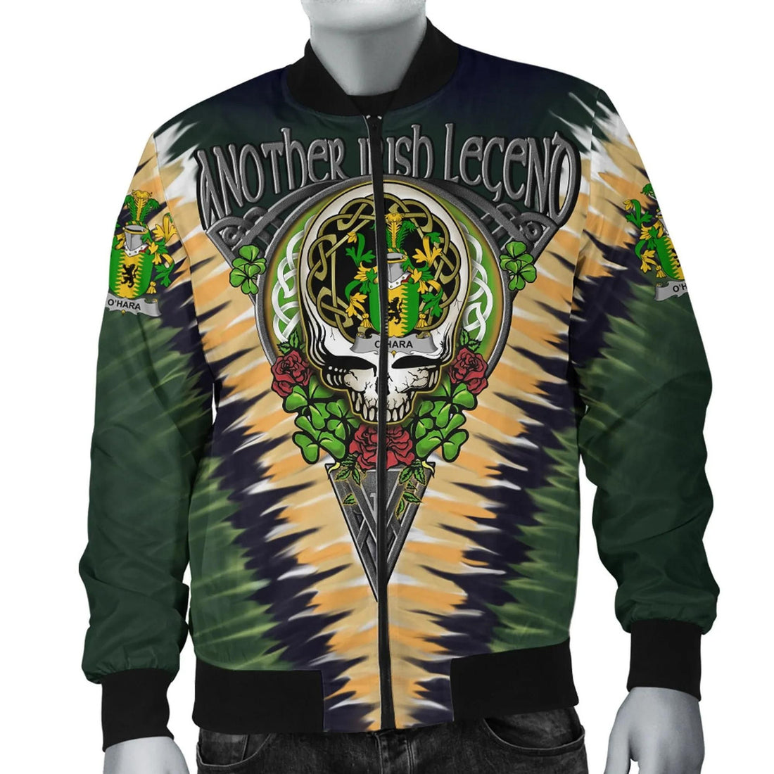 FUNSTUFFPRINT Hara or O'Hara Ireland Bomber Jacket - GD Irish Legend Shamrock V Tie-Dye 3D Bomber Jacket