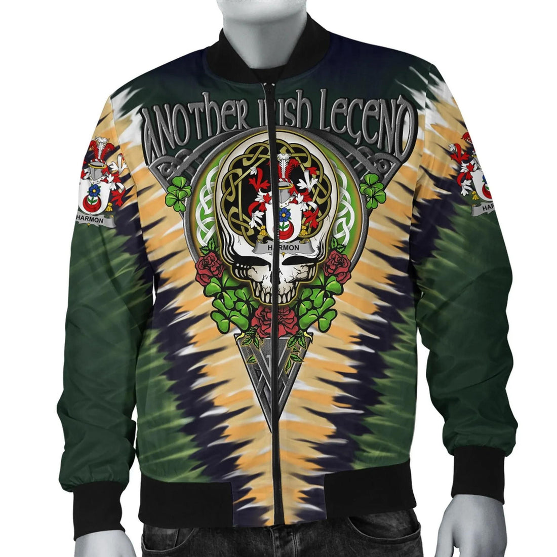 FUNSTUFFPRINT Harmon Ireland Bomber Jacket - GD Irish Legend Shamrock V Tie-Dye 3D Bomber Jacket