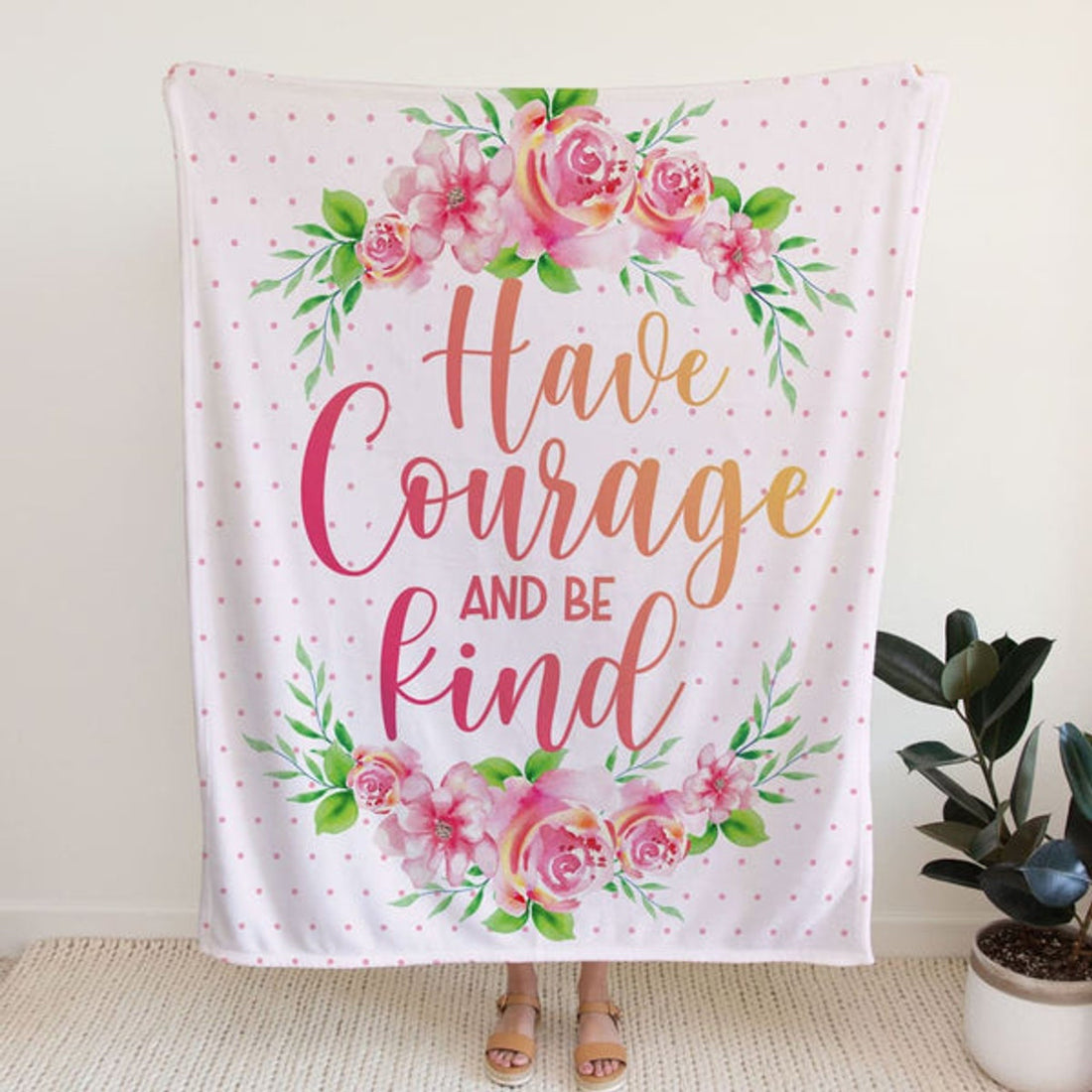 FUNSTUFFPRINT Have Courage And Be Kind Fleece Blanket - Christian Blanket - Bible Verse Blanket