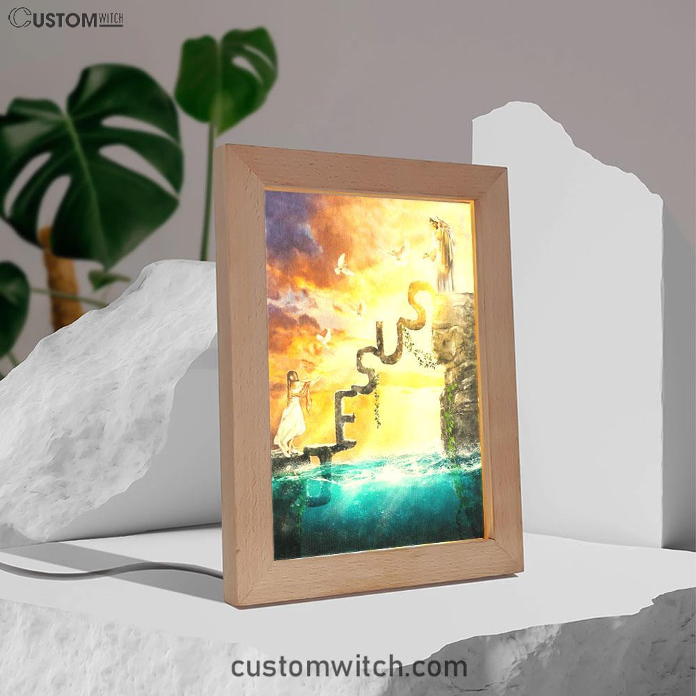 Have Faith Reaching His Hand Beautiful Girl Jesus Frame Lamp Art - Christian Art Decor - Religious Gifts Night Light