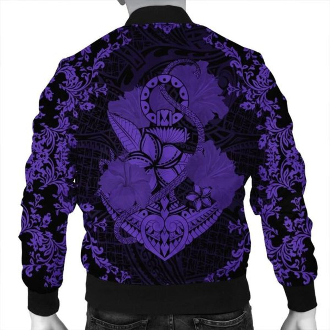 FUNSTUFFPRINT Hawaii Anchor Hibiscus Flower Vintage Bomber Jacket - AH - Purple - R Bomber Jacket