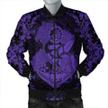 FUNSTUFFPRINT Hawaii Anchor Hibiscus Flower Vintage Bomber Jacket - AH - Purple - R Bomber Jacket