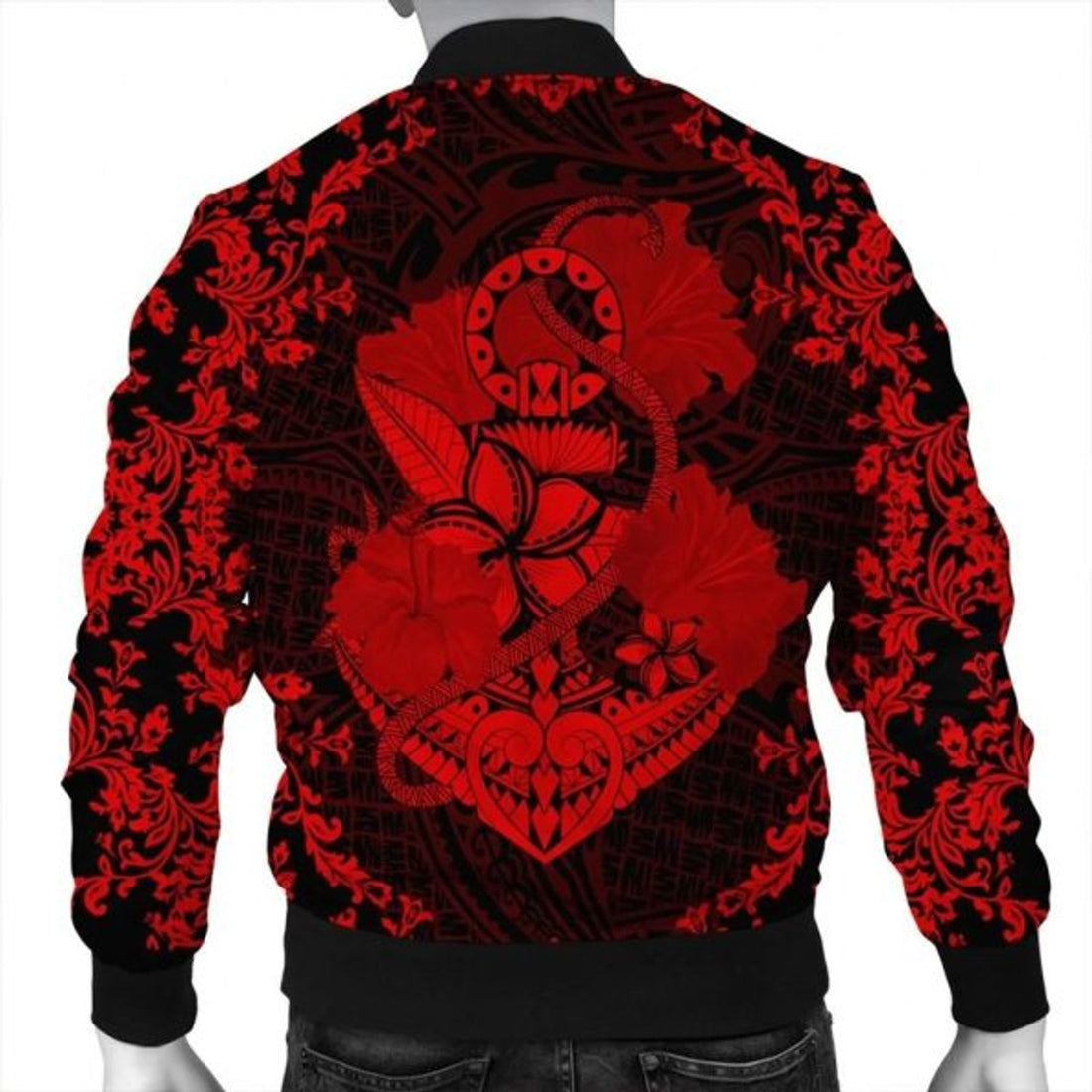FUNSTUFFPRINT Hawaii Anchor Hibiscus Flower Vintage Bomber Jacket - AH - Red - R Bomber Jacket