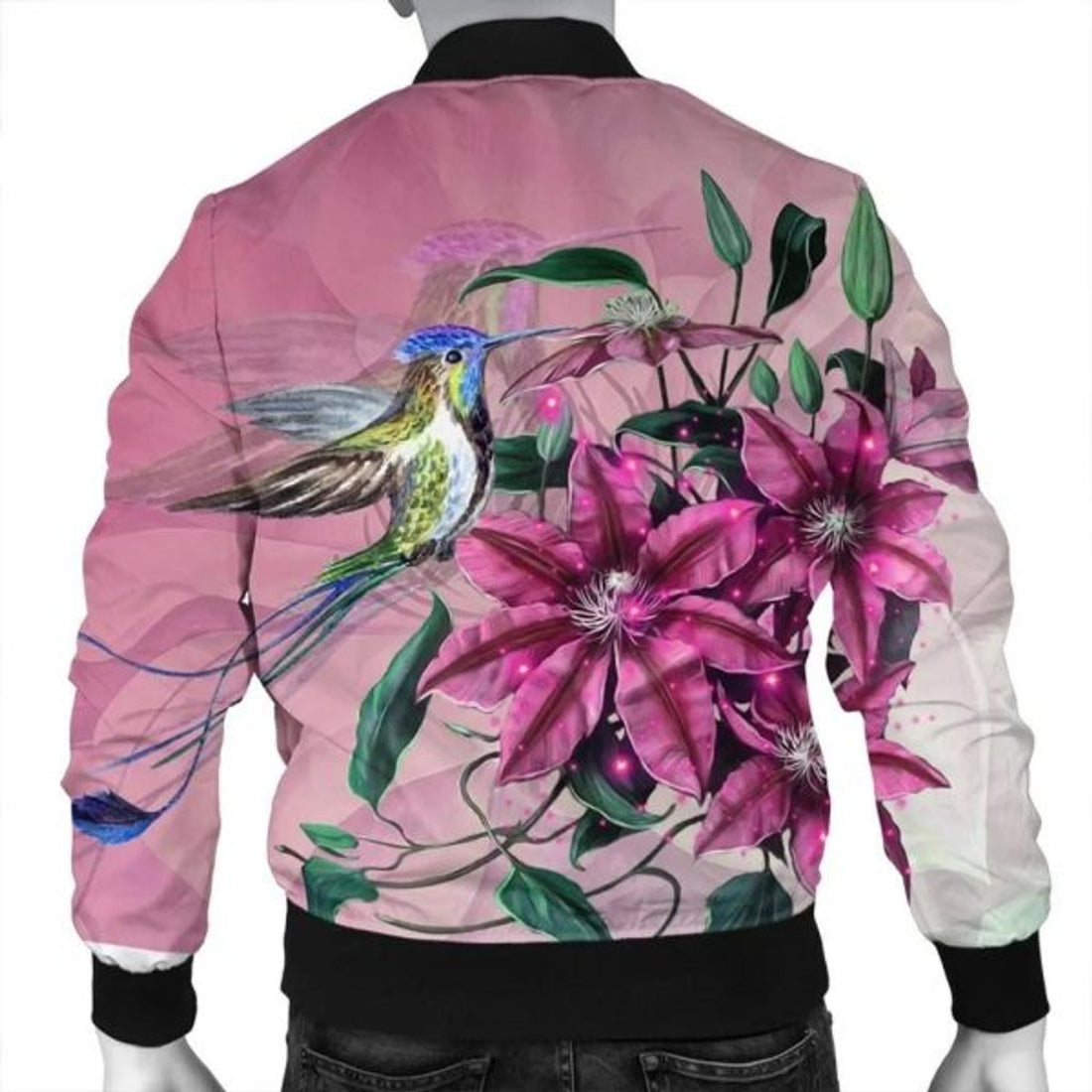 FUNSTUFFPRINT Hawaii Clematis Humming Bird Bomber Jacket - AH - R Bomber Jacket