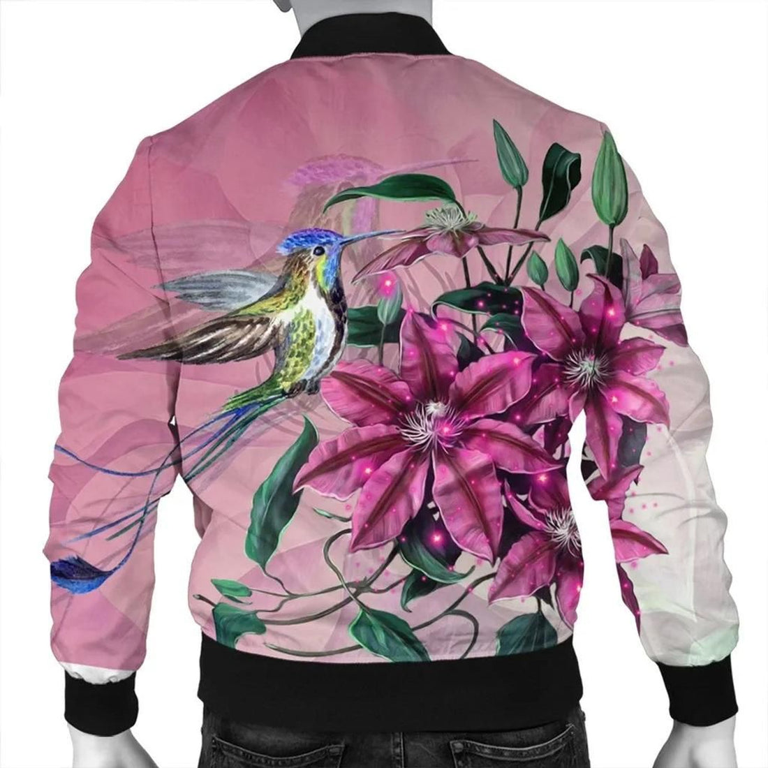 FUNSTUFFPRINT Hawaii Clematis Humming Bird Bomber Jacket - AH - R 3D Bomber Jacket