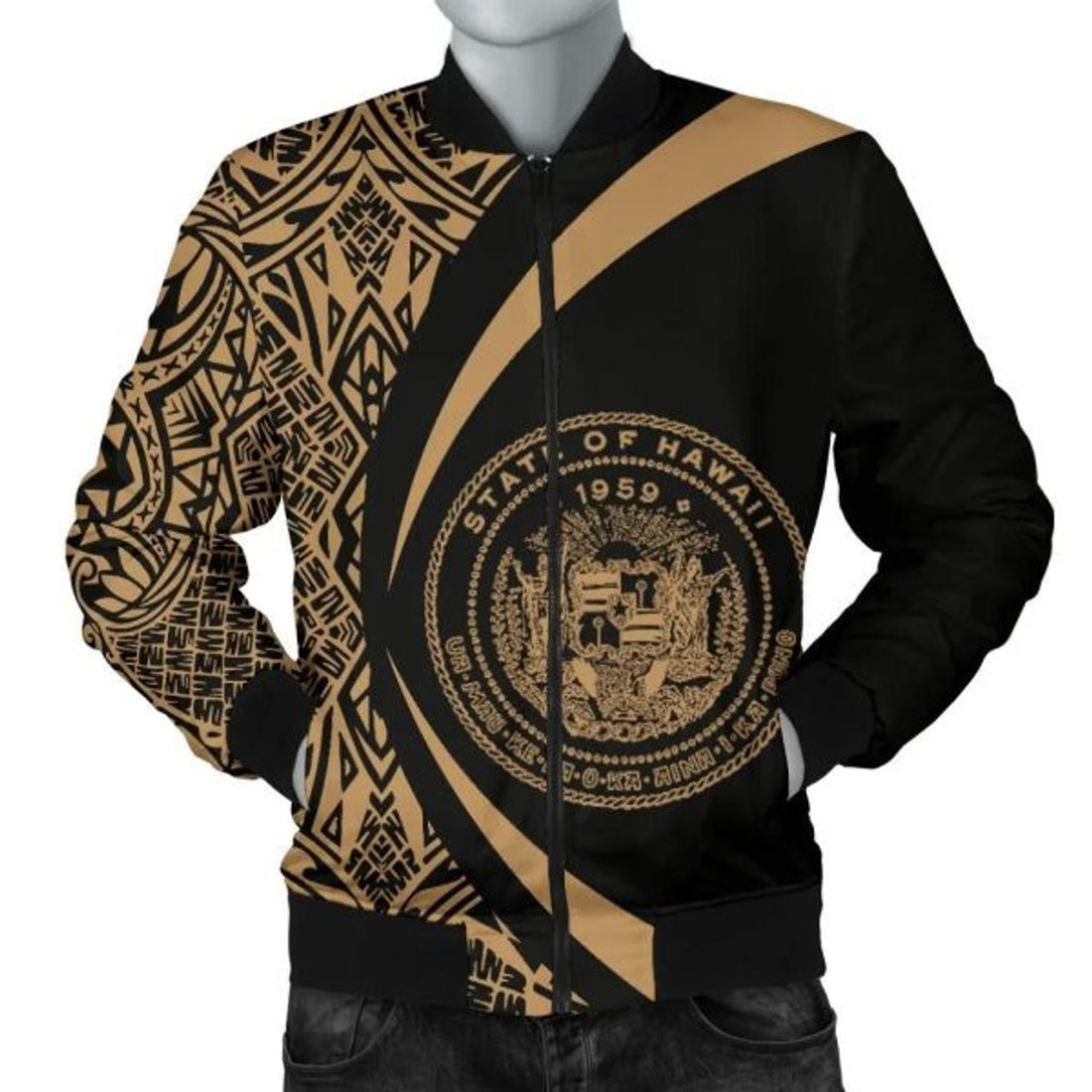 FUNSTUFFPRINT Hawaii Coat Of Arm Polynesian Men's Bomber Jacket - Circle Style 07 - AH - Bomber Jacket