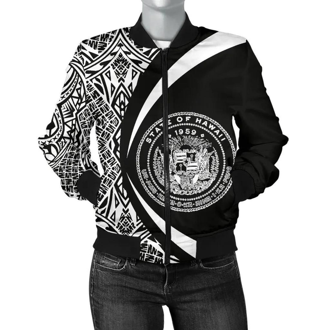 FUNSTUFFPRINT Hawaii Coat Of Arm Women's Bomber Jacket - Circle Style 01 - AH - 3D Bomber Jacket