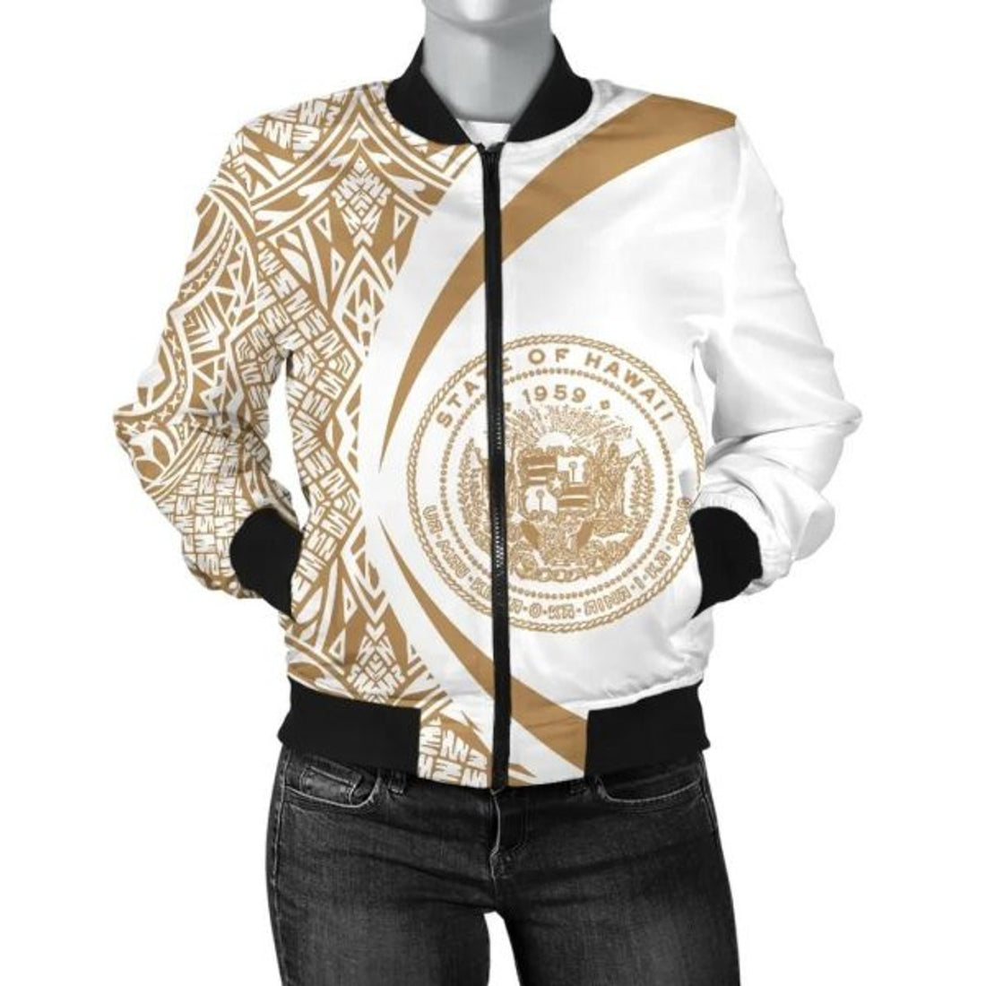 FUNSTUFFPRINT Hawaii Coat Of Arm Women's Bomber Jacket - Circle Style 06 - AH - Bomber Jacket
