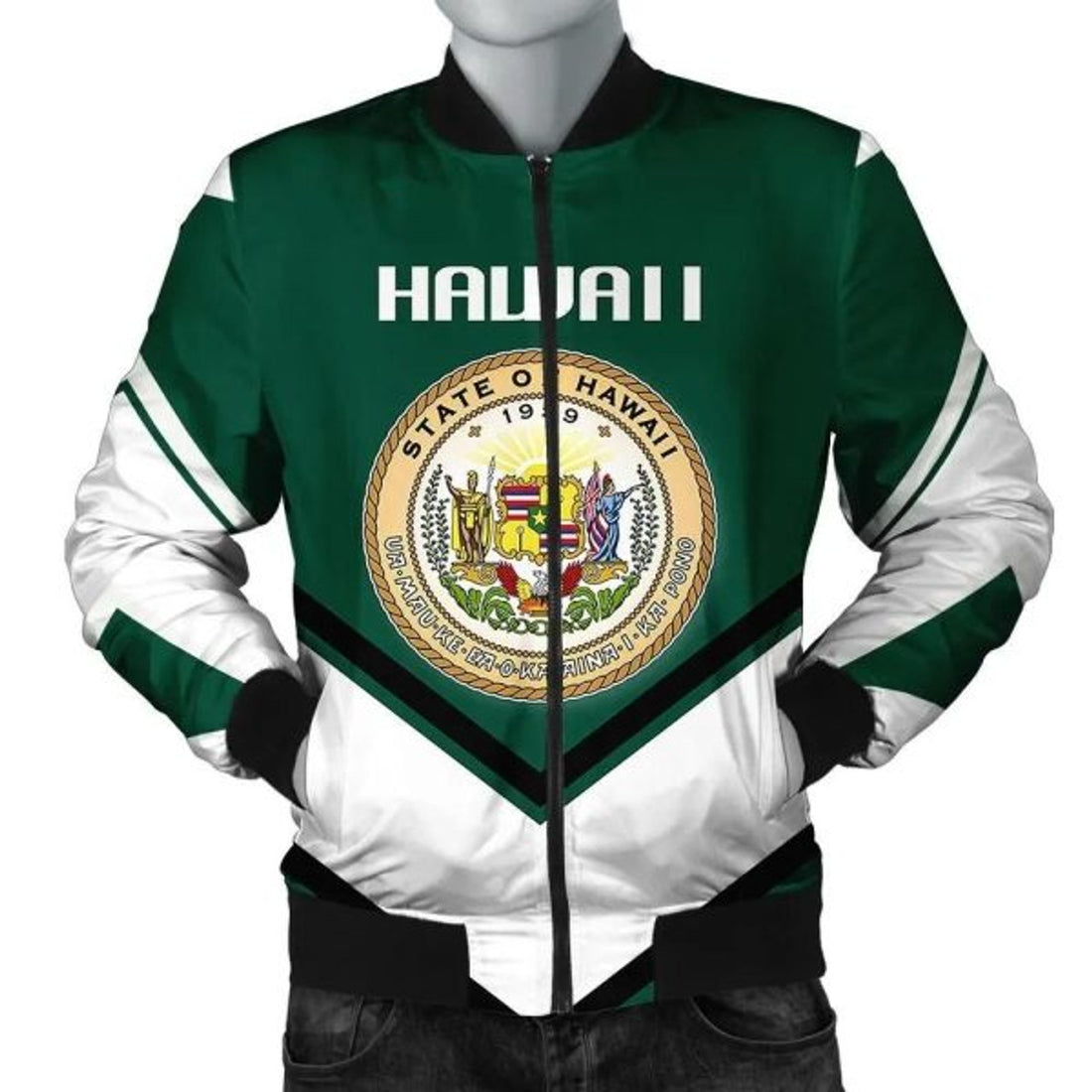 FUNSTUFFPRINT Hawaii Coat Of Arms Men Bomber Jacket Lucian Style Bomber Jacket