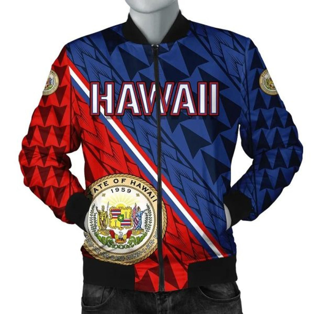 FUNSTUFFPRINT Hawaii Coat Of Arms Polynesian Bomber Jacket - Energetic - AH JW Bomber Jacket