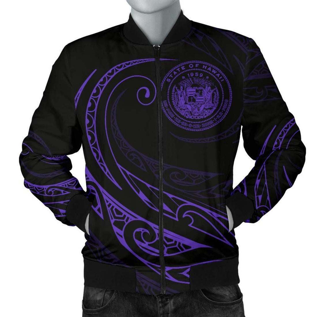 FUNSTUFFPRINT Hawaii Coat Of Arms Polynesian Men's Bomber Jacket - Purple - Frida Style - AH 3D Bomber Jacket