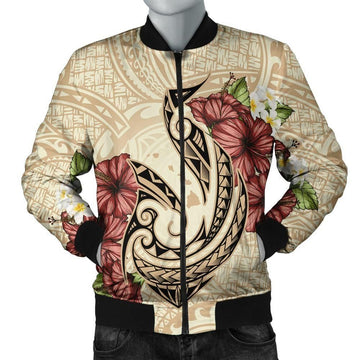 FUNSTUFFPRINT Hawaii Fish Hook Hibiscus Plumeria Polynesian Bomber Jacket - AH - R 3D Bomber Jacket