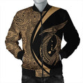 FUNSTUFFPRINT Hawaii Fish Hook Polynesian Bomber Jacket - Circle Style Gold - AH - R 3D Bomber Jacket