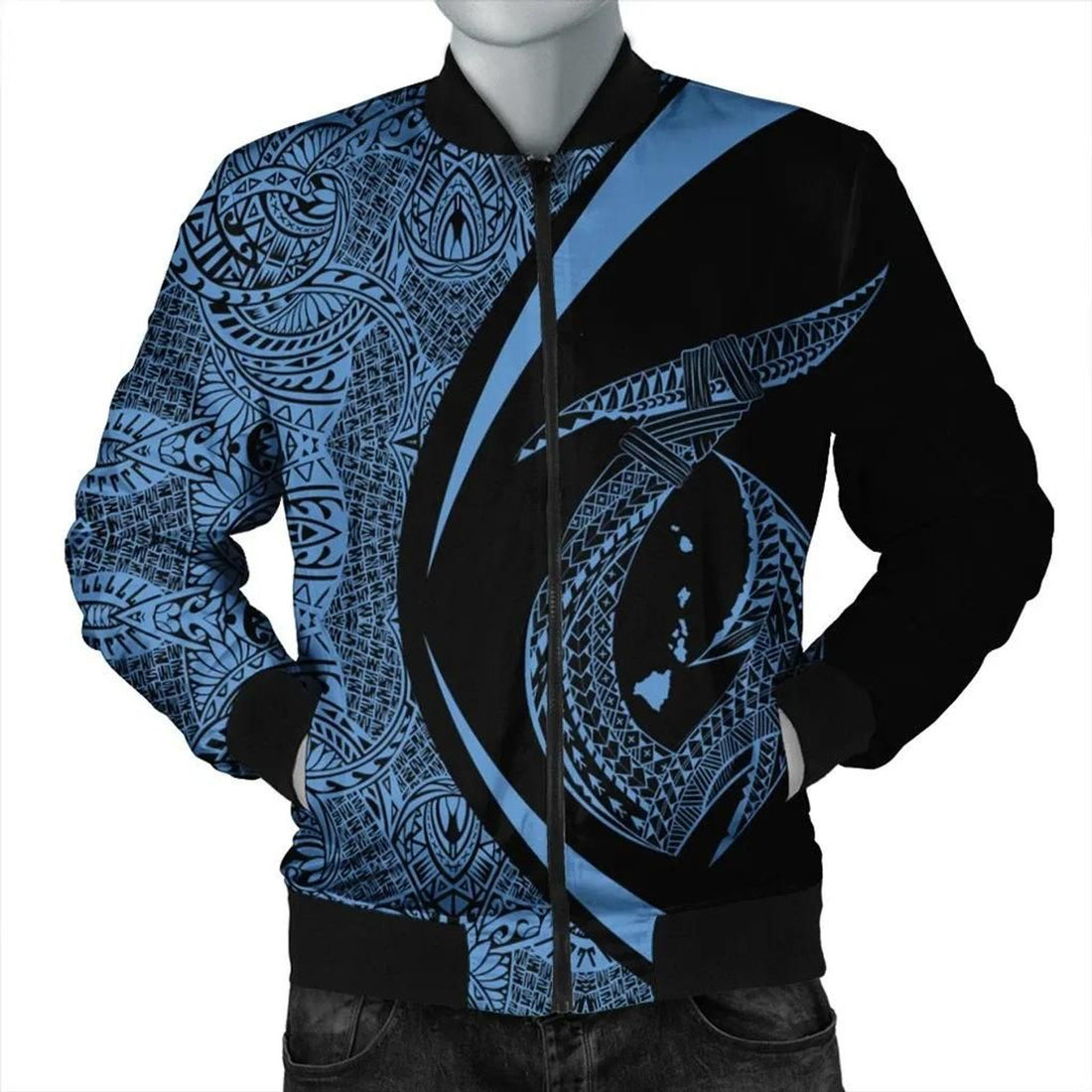 FUNSTUFFPRINT Hawaii Fish Hook Polynesian Bomber Jacket - Circle Style Pastel - AH - R 3D Bomber Jacket