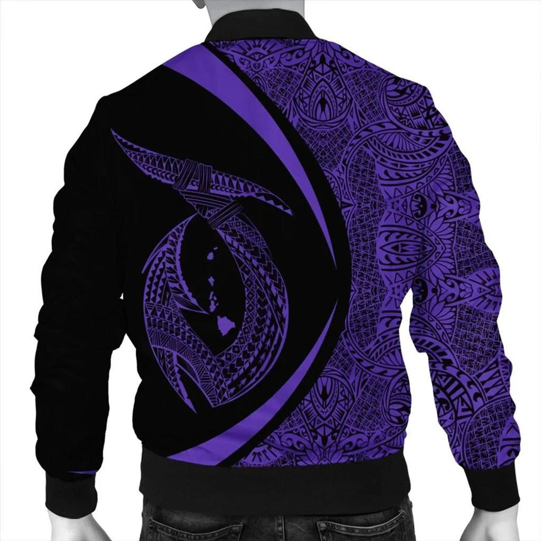 FUNSTUFFPRINT Hawaii Fish Hook Polynesian Bomber Jacket - Circle Style Purple - AH - R 3D Bomber Jacket