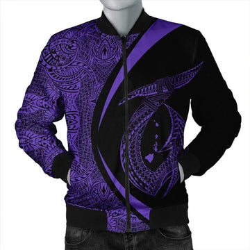 FUNSTUFFPRINT Hawaii Fish Hook Polynesian Bomber Jacket - Circle Style Purple - AH - R 3D Bomber Jacket