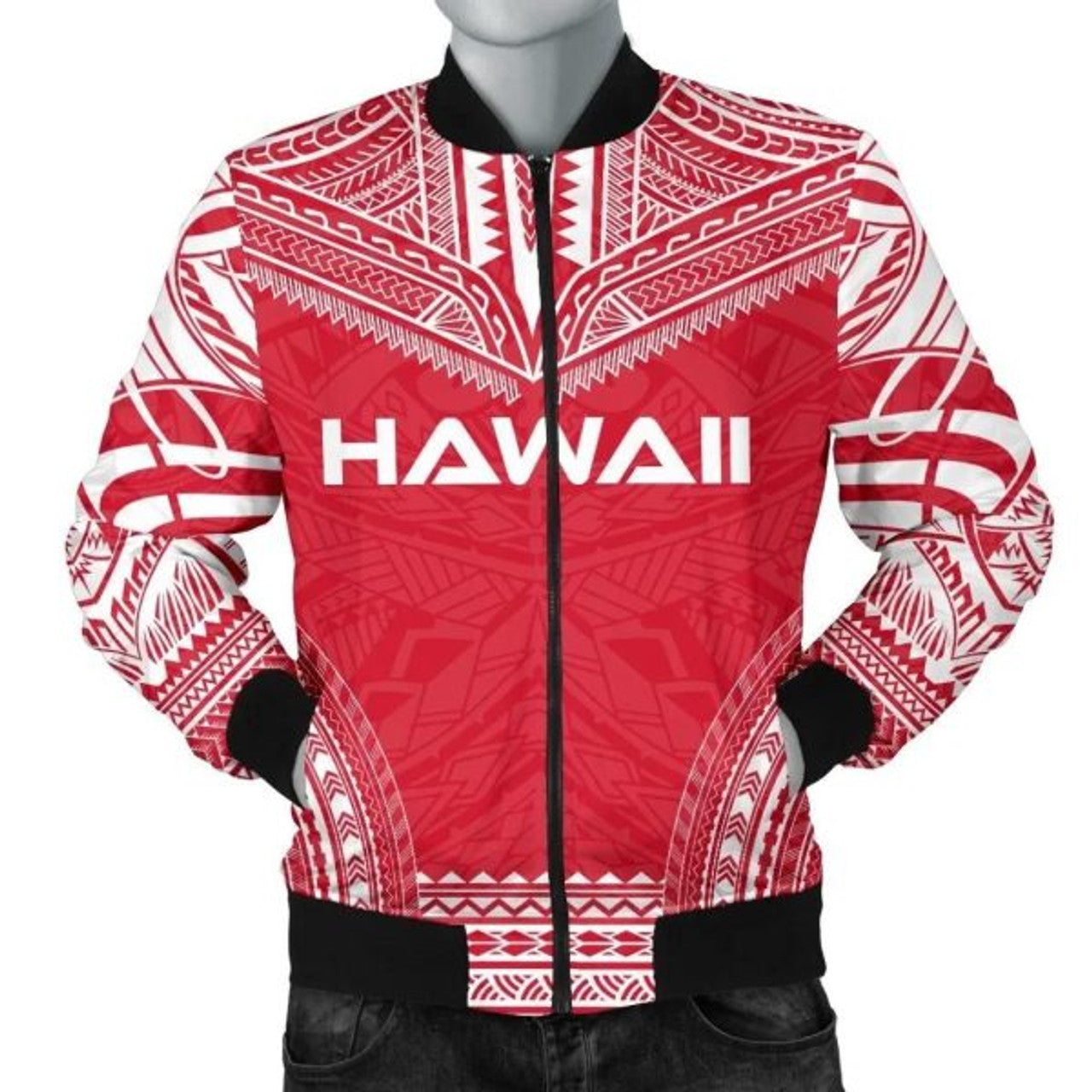 FUNSTUFFPRINT Hawaii Flag Polynesian Chief Men's Bomber Jacket - Bomber Jacket