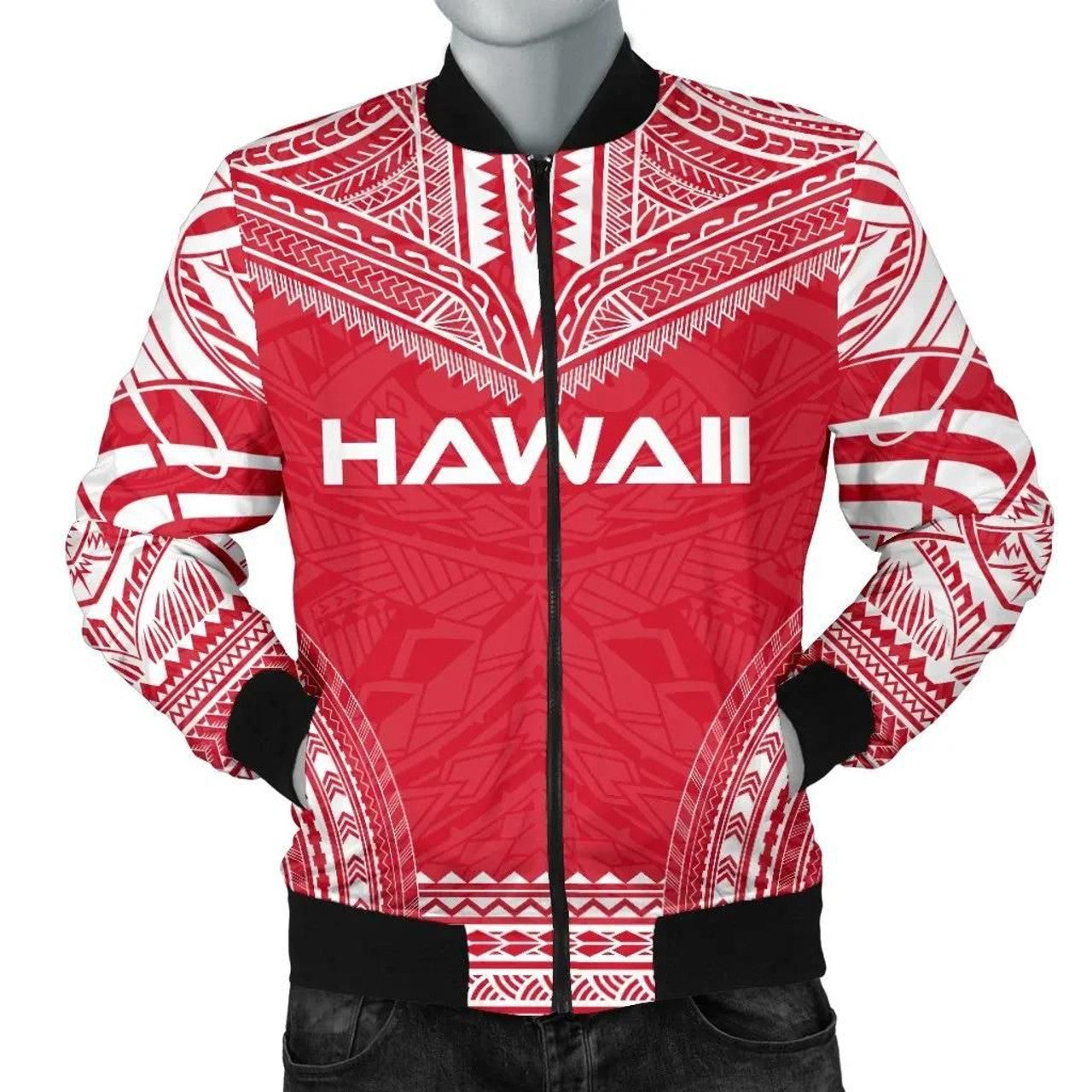 FUNSTUFFPRINT Hawaii Flag Polynesian Chief Men's 3D Bomber Jacket