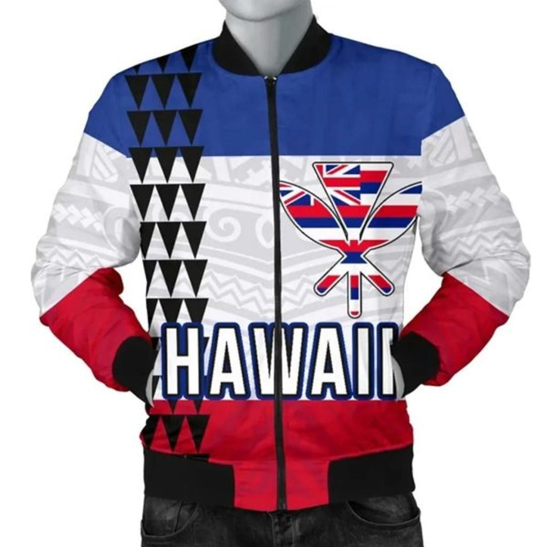 FUNSTUFFPRINT Hawaii Flag Polynesian Men's Bomber Jacket - AH Bomber Jacket