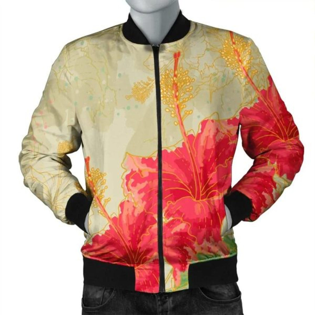 FUNSTUFFPRINT Hawaii Flower Hibiscus Bomber Jacket - AH - R Bomber Jacket