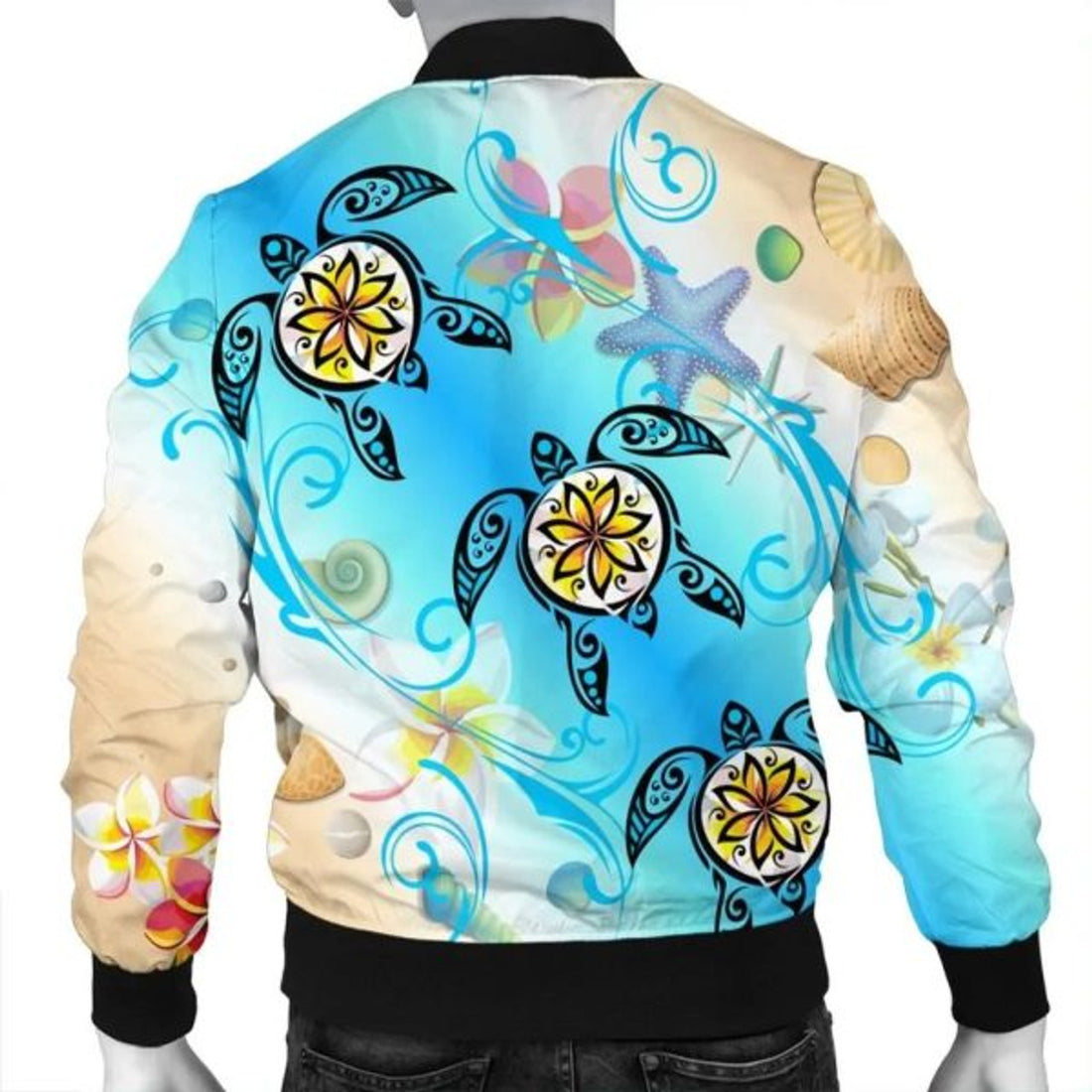 FUNSTUFFPRINT Hawaii Fresh Beach Turtle Plumeria Bomber Jacket - AH - Brian Style - R Bomber Jacket