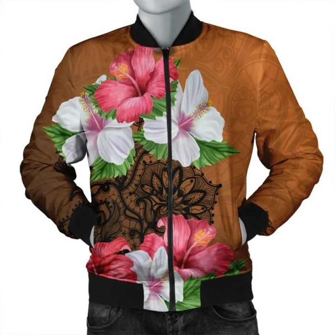 FUNSTUFFPRINT Hawaii Hibiscus Flower Polynesia Bomber Jacket - AH - JR Bomber Jacket