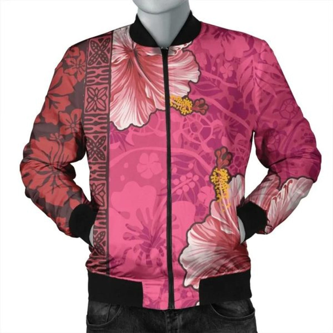 FUNSTUFFPRINT Hawaii Hibiscus Pattern Bomber Jacket - AH - R Bomber Jacket