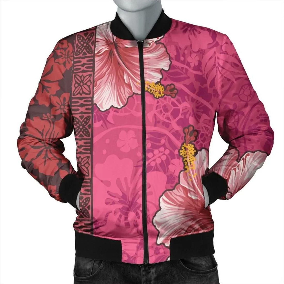 FUNSTUFFPRINT Hawaii Hibiscus Pattern Bomber Jacket - AH - R 3D Bomber Jacket