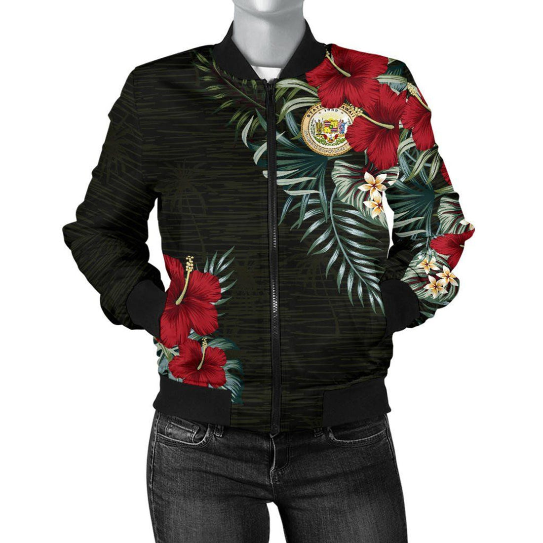 FUNSTUFFPRINT Hawaii Hibiscus Women's 3D Bomber Jacket