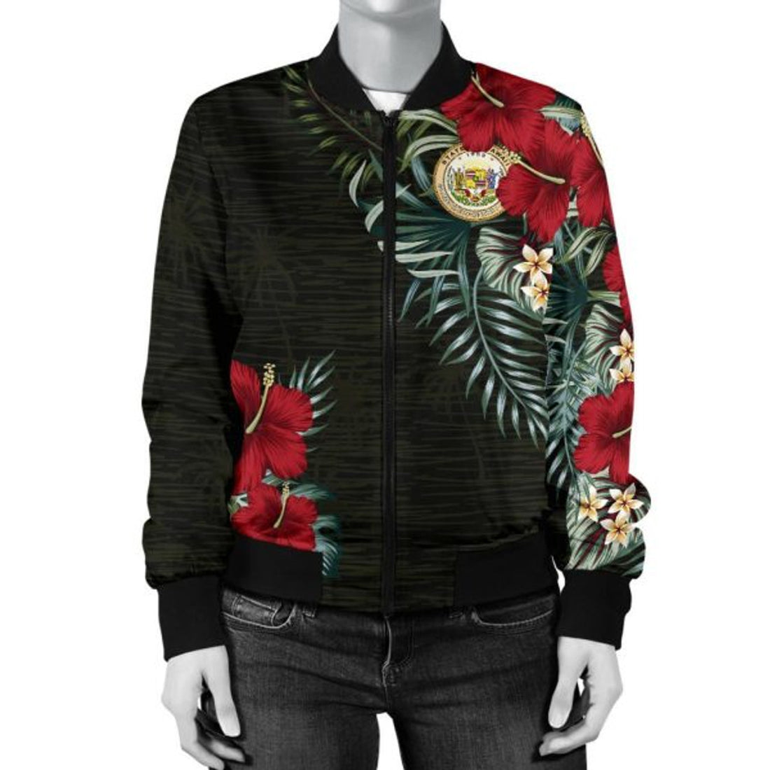FUNSTUFFPRINT Hawaii Hibiscus Women's 3D Bomber Jacket