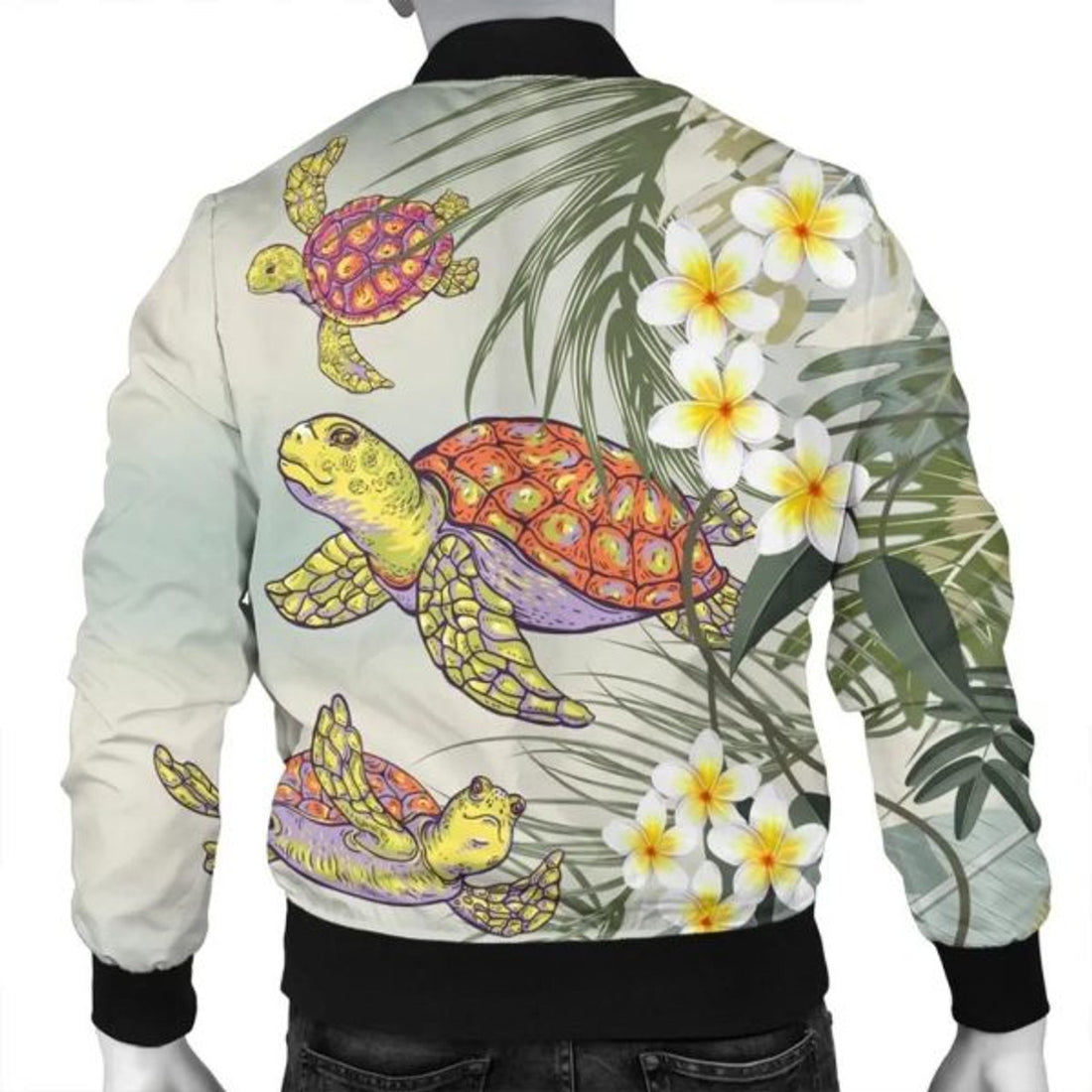 FUNSTUFFPRINT Hawaii Honu Chibi Sea Plumeria Bomber Jacket - AH - R Bomber Jacket