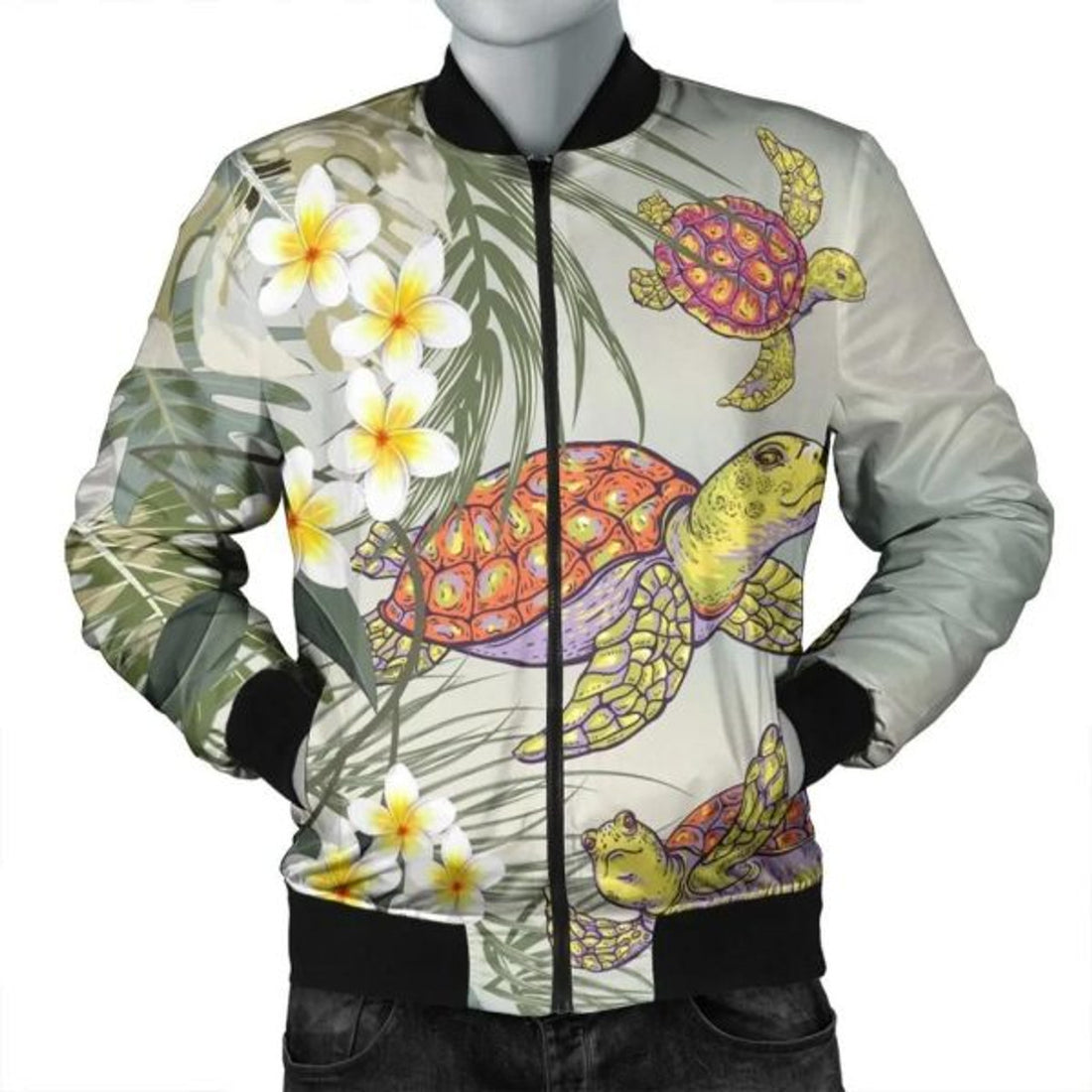 FUNSTUFFPRINT Hawaii Honu Chibi Sea Plumeria Bomber Jacket - AH - R Bomber Jacket