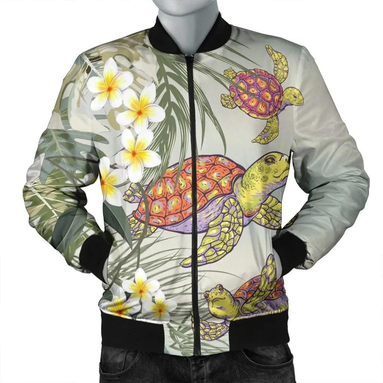 FUNSTUFFPRINT Hawaii Honu Chibi Sea Plumeria Bomber Jacket - AH - R 3D Bomber Jacket
