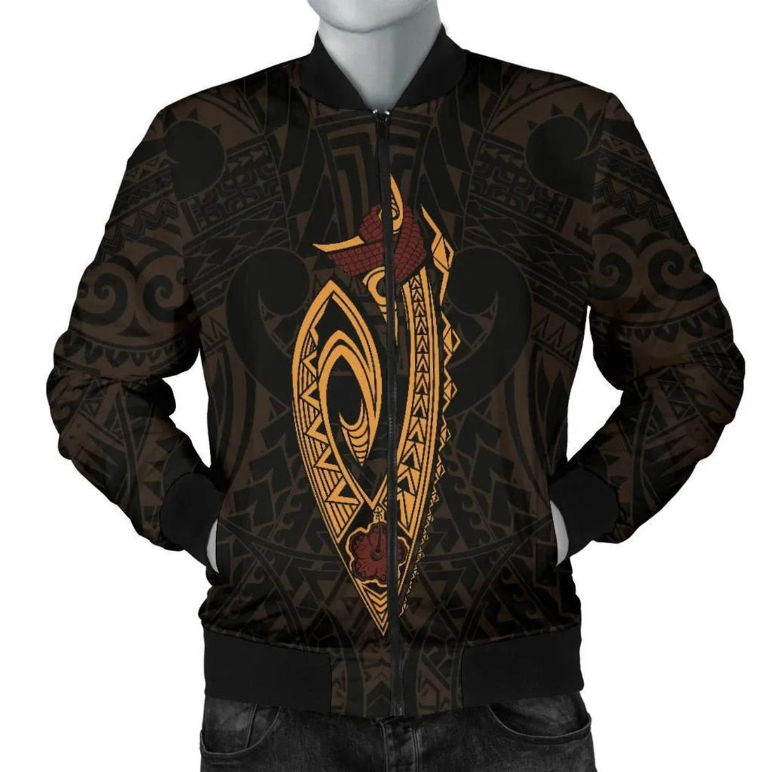 FUNSTUFFPRINT Hawaii Kakau Makau Fish Hook Kanaka Map Men's Bomber Jacket Polynesian - AH - 3D Bomber Jacket