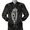FUNSTUFFPRINT Hawaii Kakau Makau Fish Hook Kanaka Map Men's Bomber Jacket Polynesian - White - AH - Bomber Jacket