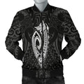 FUNSTUFFPRINT Hawaii Kakau Makau Fish Hook Kanaka Map Men's Bomber Jacket Polynesian - White - AH - 3D Bomber Jacket