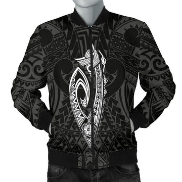 FUNSTUFFPRINT Hawaii Kakau Makau Fish Hook Kanaka Map Men's Bomber Jacket Polynesian - White - AH - 3D Bomber Jacket