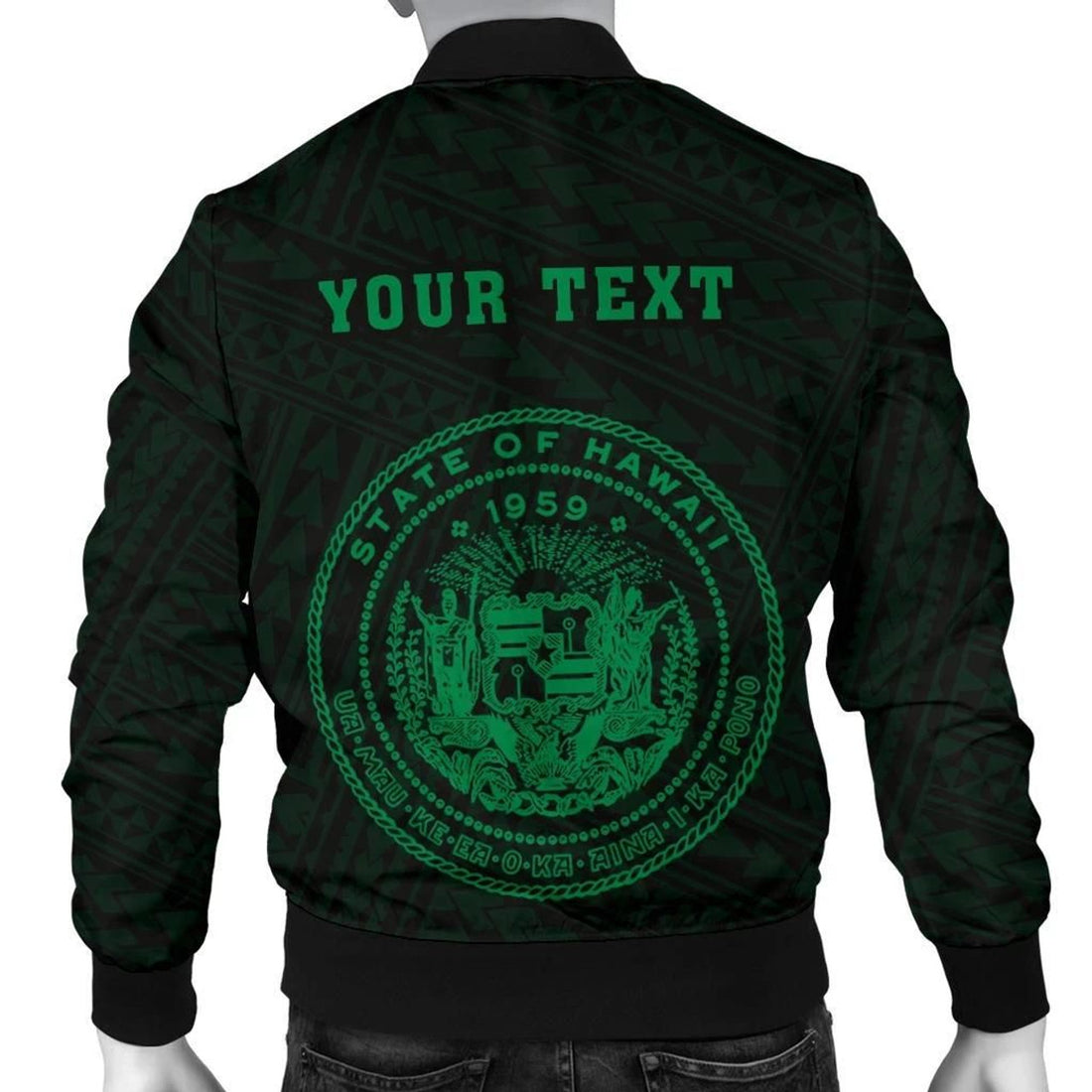 FUNSTUFFPRINT Hawaii Kakau Polynesian Coat Of Arms Personalized Men's Bomber Jacket - Green - AH - 3D Bomber Jacket